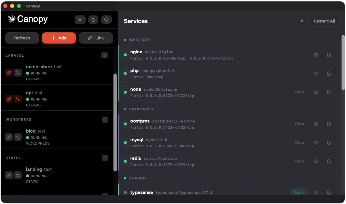 Canopy — macOS local development environment manager