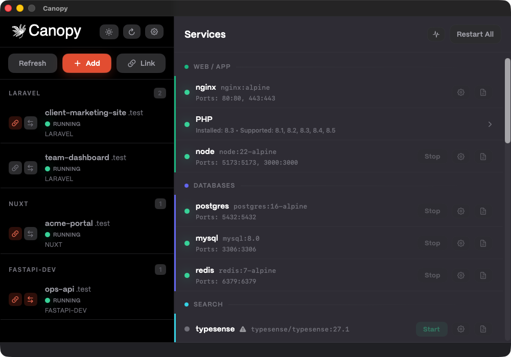 Canopy, a macOS local development environment manager